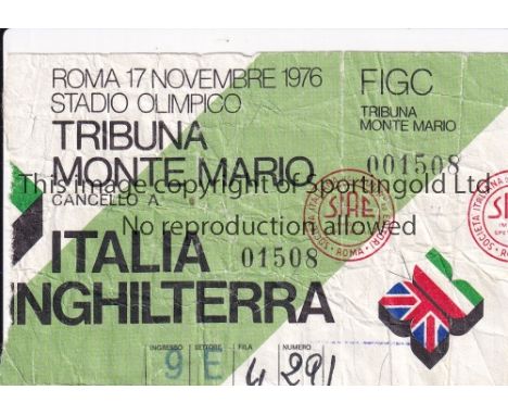 ITALY V ENGLAND 1976 TICKET      Heavily creased ticket for the match in Rome 17/11/1976.   Fair