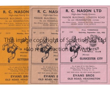 HEADINGTON      Three home programmes from the 1953/54 season v Gloucester City (score, scorers, team changes), Weymouth (sco