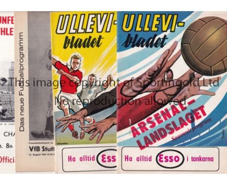 ARSENAL     Eight programmes for away Friendlies v. Dunfermline 66/7, Rangers 60/1, Floriana 68/9 soccer magazine edition, Bo