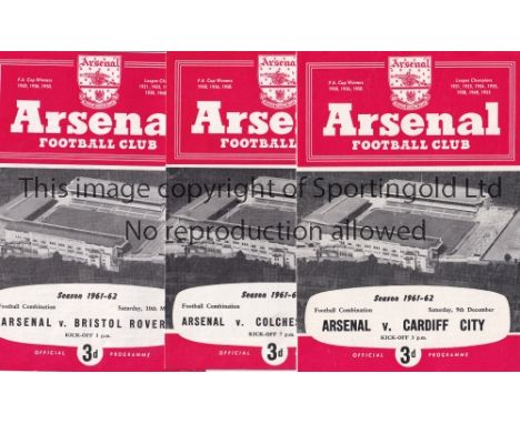 ARSENAL     Complete set of 17 home Football Combination programmes for season 1961/2. Most are very slightly creased, with t