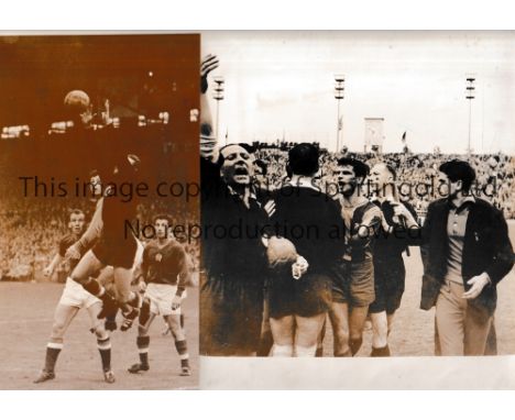 FOOTBALL PHOTOGRAPHS     Sixteen B/W photos including 9.5" X 7.5" press photo of Cardiff missing a penalty at home to Tottenh
