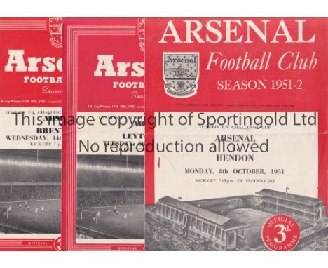 ARSENAL     Nine home programme for London Challenge Cup matches v. Hendon 51/2, Leytonstone, Brentford and Chelsea Final 53/