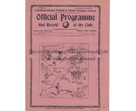 SPURS       Programme Tottenham v West Ham United FA Cup 4th Round Replay 30/1/1939. Light horizontal fold. Score, scorers in