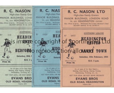 HEADINGTON      Three home programmes from the 1953/54 season v Barry Town City (staple rust), Kidderminster Harriers (team c