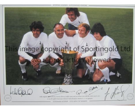 AUTOGRAPHED TOTTENHAM 1972     Limited edition 16" x 12" print of England, Gilzean, Chivers, Coates and Kinnear with the UEFA
