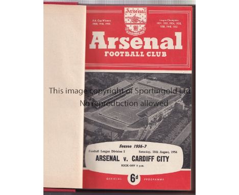 ARSENAL        A hardback bound volume of home first team programmes for season 1956/7, red colour covers, slightly marked an