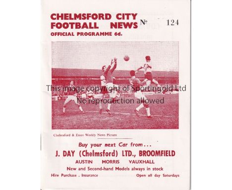 TOTTENHAM HOTSPUR     Programme for the away Met. Lge. Cup match v. Chelmsford City Reserves 14/9/1964.    Good
