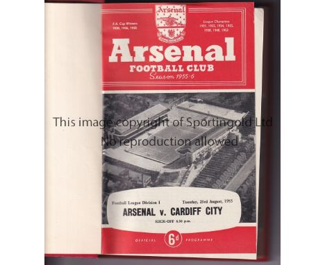 ARSENAL        A hardback bound volume of home first team programmes for season 1955/6, red colour covers, slightly marked an