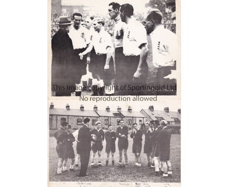 MIDDLESBROUGH     A B/W 6" X 4" original press portrait photo of Wilf Mannion in an England top, 3 reprinted pictures includi