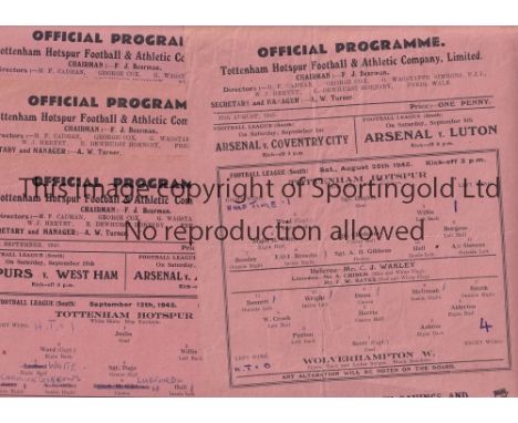 SPURS        Seven Tottenham Hotspur single sheet home programmes from the 1945/46 season v Wolverhampton Wanderers , Leicest