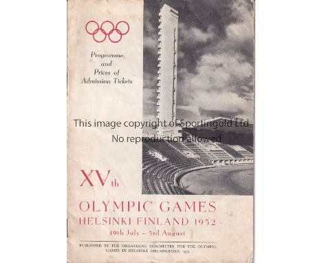 OLYMPICS 1952        Official 1952 Helsinki Olympic Games Athletics programme. Some light foxing. Fair to generally good