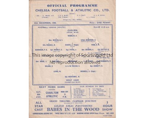 CHELSEA    Home programme v West Ham United 25/12/1944 for the postponed match. Light folds. No writing.     Generally good