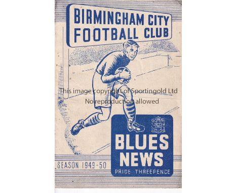BIRMINGHAM CITY V ARSENAL 1950     Programme for the League match at Birmingham 4/2/1950, very slightly creased.    Generally