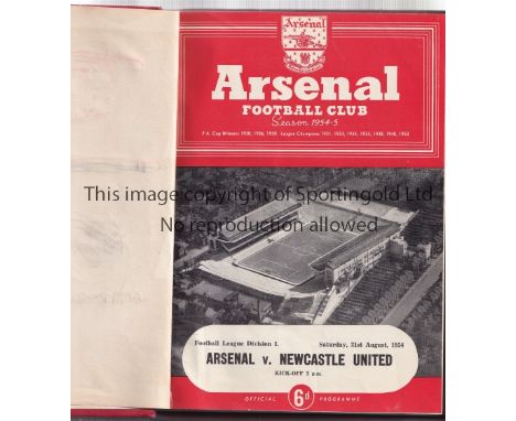 ARSENAL        A hardback bound volume of home first team programmes for season 1954/5, red colour covers, slightly marked an