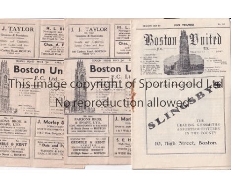 BOSTON       Three Boston United homes v Shrewsbury Town 1947/48 (lacks staples, score, scorers and team changes), Frickley 1