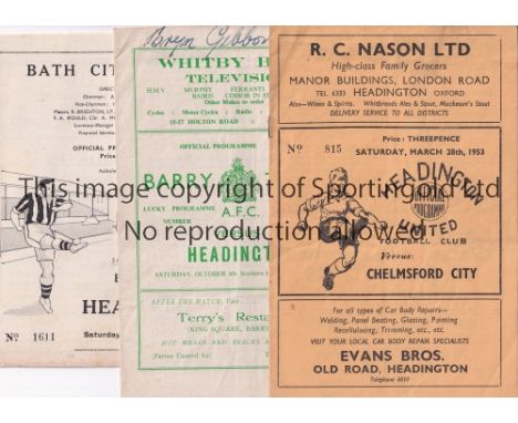 HEADINGTON      Three programmes featuring Headington United in the 1952/53 season. Home v Chelmsford City (Southern League) 