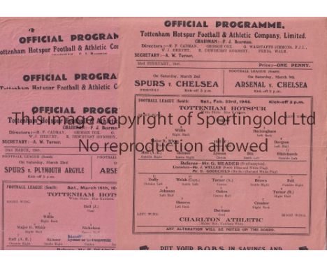 SPURS      Seven Tottenham Hotspur single sheet home programmes from the 1945/46 season v Charlton Athletic , Fulham , Plymou