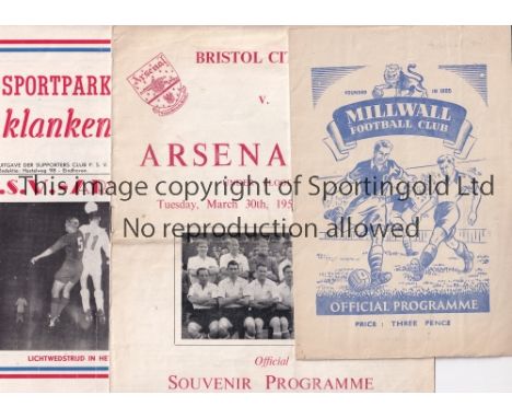 ARSENAL     Seven programmes for away Friendlies v. Millwall 50/1 team changes, QPR 53/4, Bristol City 53/4 folded and team c