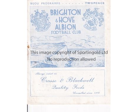 BRIGHTON        Bijou style home programme v Watford 15/11/1941. London War League. Some light rusting of the staple. No writ
