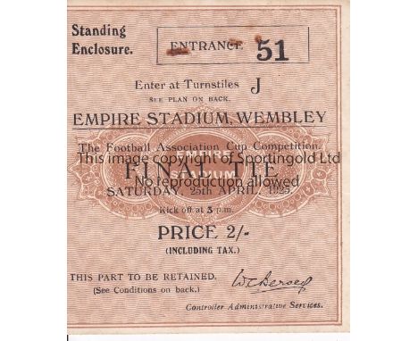 1925 FA CUP FINAL / CARDIFF CITY V SHEFFIELD UNITED      Ticket for the match at Wembley 25/4/1925, 2 pin holes and very slig