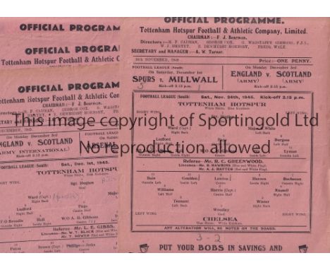 SPURS        Seven Tottenham Hotspur single sheet home programmes from the 1945/46 season v Chelsea , Millwall , Southampton 