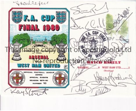 AUTOGRAPHED WEST HAM 1980 COVER      First Day Cover issued by Dawn Covers for the 1980 FA Cup Final, signed in black biro pe