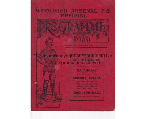 WOOLWICH ARSENAL / FIRST SEASON HIGHBURY     Programme for the home League match v. Blackpool 28/2/1914, slightly creased and