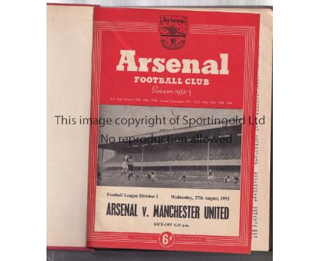 ARSENAL        A hardback bound volume of home first team programmes for season 1952/3, red colour covers and gold lettering 