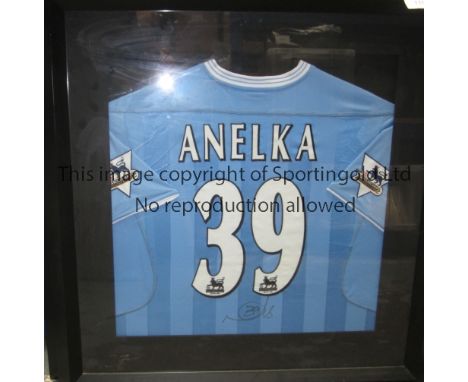 NICOLAS ANELKA MANCHESTER CITY SHIRT        A 32" X 31" framed and glazed, sky blue Manchester City shirt, believed to be pla