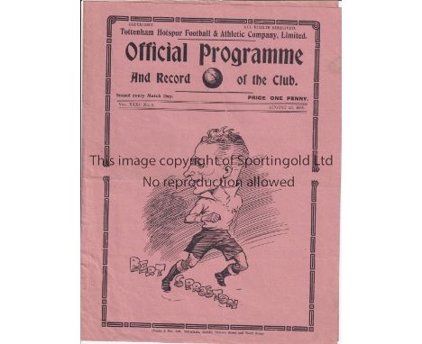 SPURS       Programme Tottenham v Sheffield Wednesday 29/8/1938. Light horizontal fold. No writing. Generally good           