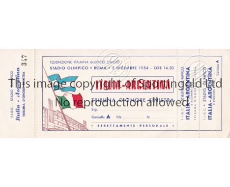 ITALY V ARGENTINA 1954      Unused ticket, with 3 counterfoils intact, for the international match at the Olympic Stadium, Ro