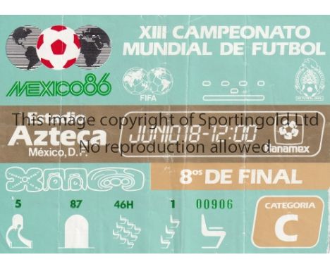 1986 WORLD CUP TICKET     Ticket for England v Paraguay in Mexico City 18/6/86. Creased.    Fair to generally good