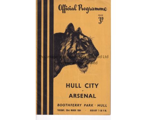 HULL CITY V ARSENAL 1954    Programme for the Friendly at Hull 23/3/1954.    Good