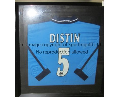 SYVAIN DISTIN MANCHESTER CITY SHIRT       A 32" X 31" framed and glazed, sky blue Manchester City shirt, believed to be playe