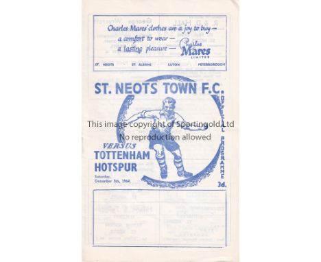 TOTTENHAM HOTSPUR     Programme for the away Met. Lge. Cup match v. St. Neots Town 5/12/1964. Team changes and scores entered
