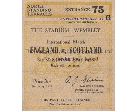 ENGLAND V SCOTLAND / WEMBLEY WIZARDS 1928     Ticket for the match at Wembley 31/3/1928.    Generally good