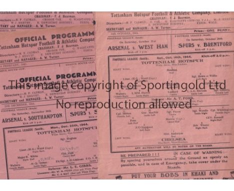 SPURS        Five Tottenham Hotspur single sheet home programmes from the 1944/45 season v Chelsea , Fulham , Queen's Park Ra