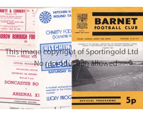 ARSENAL     Thirteen programmes for away Friendlies v. Barnet 74/5, Hitchin 77/8, Doncaster Rovers 70/1, Harrow Borough 74/5,