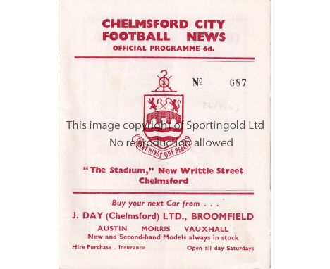 TOTTENHAM HOTSPUR     Programme for the away Met. Lge. match v. Chelmsford City 26/8/1963.    Good