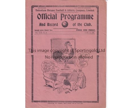 SPURS       Programme Tottenham v Bury 22/4/1939. Very light horizontal fold. No writing. Generally good     