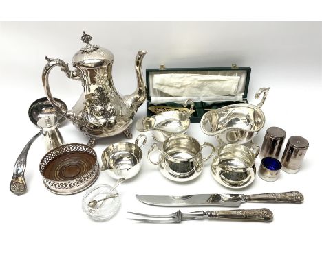 A silver pepper mill, hallmarked Joseph Gloster Ltd, Birmingham 1971, together with a group of silver plate, to include coffe