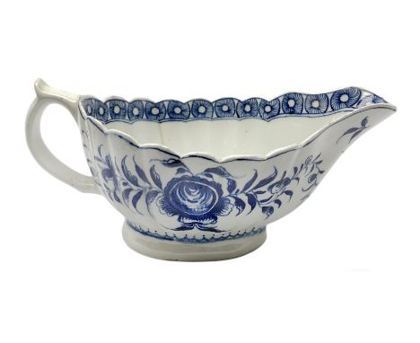 18th century Worcester sauce boat, circa 1775, of fluted form decorated in the Rose pattern, L17cm