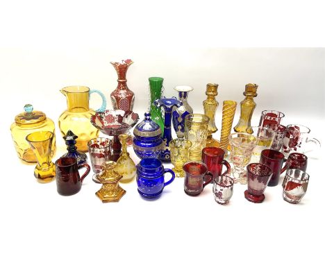 A group of 19th century and later coloured glassware, to include a number of English and Continental ruby glass souvenir exam