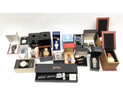 Collection of seventeen wristwatches including Diesel 10 Bar, Fossil, Ice, Citron, Timex, Tavistock &amp; Jones, Accurist, Mi