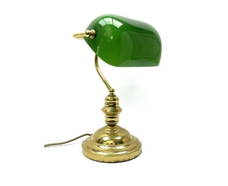 A Bankers desk lamp with green glass shade, H37cm. 