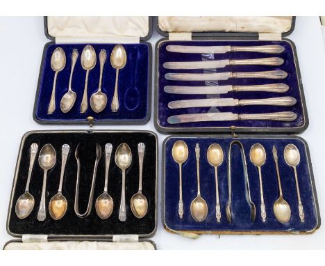 A collected silver to include a Harrods London cased set of teaspoons, (one missing) initialled ER to handles, a cased walker