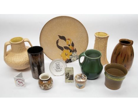 Collection of mid 20th century vases, pots and charger including Poole Vase