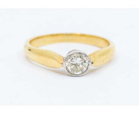 An 18ct gold and diamond solitaire ring, round brilliant collet-set diamond approx 0.25ct, size M, total gross weight approx 