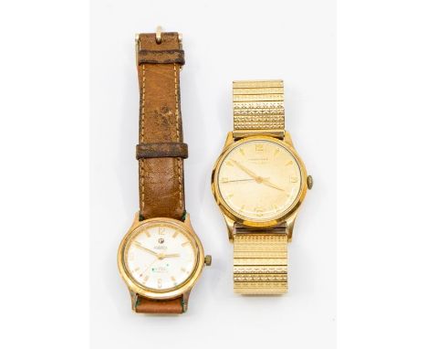 A gents vintage Longines 9ct gold wristwatch, round dial with applied gilt number and arrow markers, case approx 33mm, presen