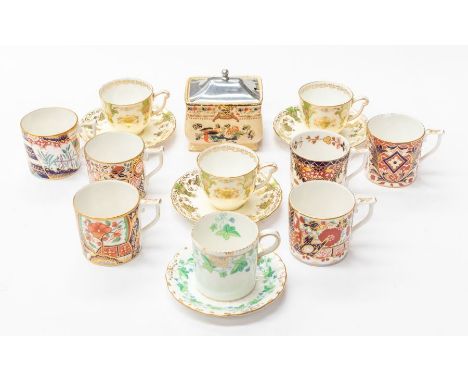 Six Royal Crown Derby Old Japan coffee cans, cups and saucers, 9917 pattern x 3, coffee can and saucer and a marmalade pot